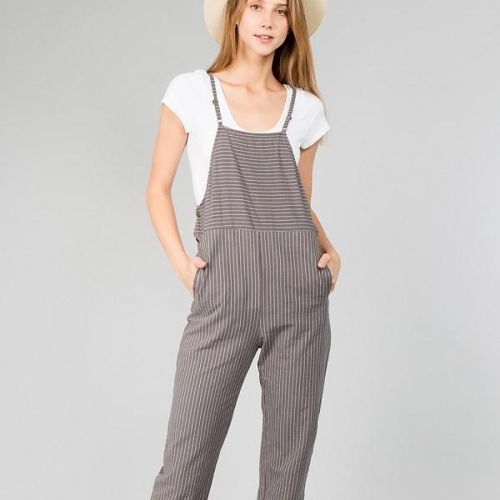 Striped Overalls Jumpsuit w/ Pockets